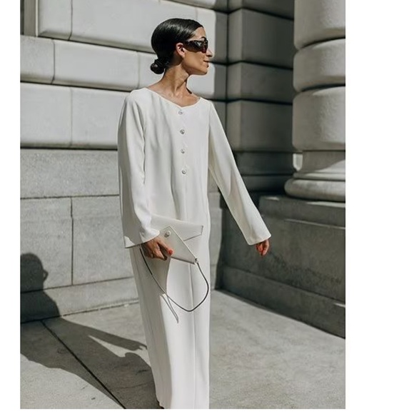 NWT ANTONIO MELANI x Elizabeth Damrich Swan Crepe Button Front Long Dress - Picture 2 of 15